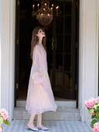 Blush Petal Embroidered Chiffon Dress