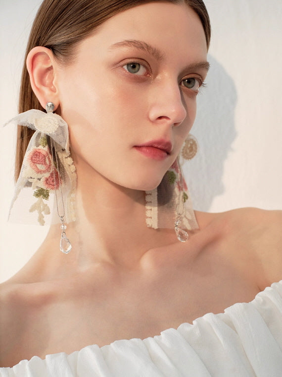 Vintage Floral Lace Ribbon Earrings