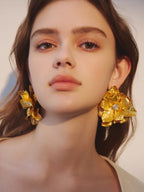 Golden Bloom Statement Flower Earrings