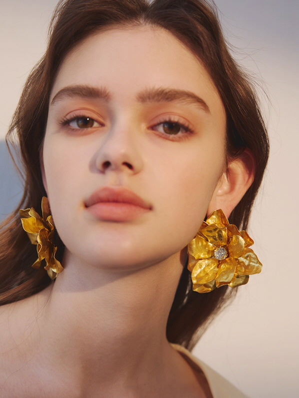 Golden Bloom Statement Flower Earrings