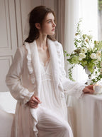 Romantic White Ruffle Long Robe