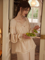 Vintage Lace Trim Romantic Loungewear Set