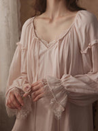Vintage Lace Trim Romantic Loungewear Set