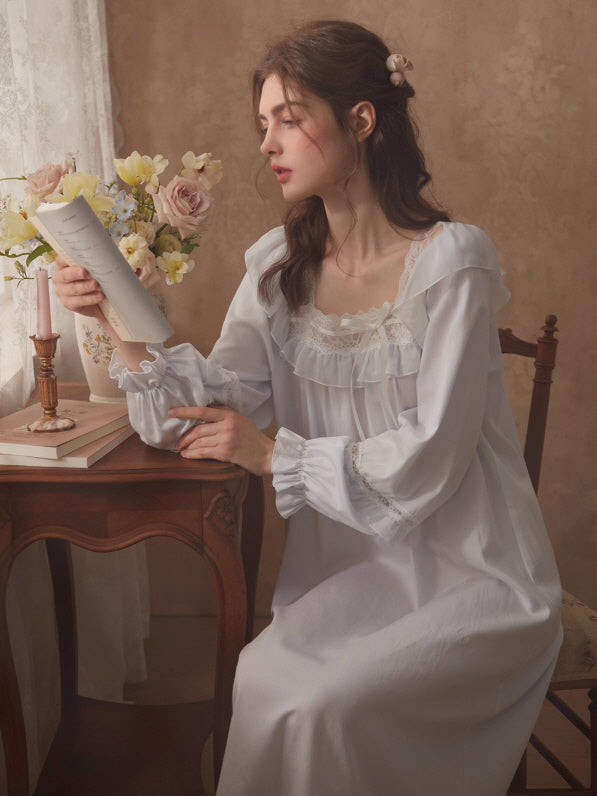 Romantic Ruffle Lace Long Nightgown