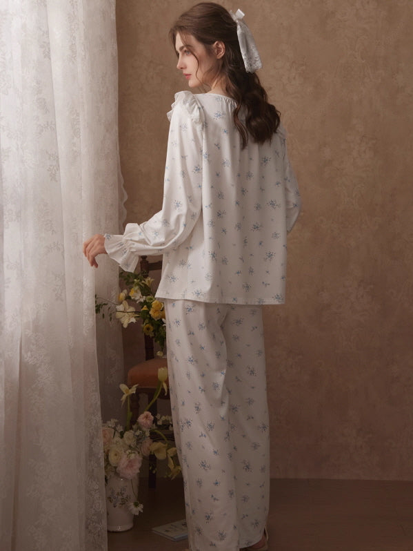 Blue Blossom Ruffle Cottagecore Pajama Set