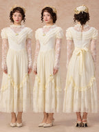 Vintage Cream Lace Ruffle Dress