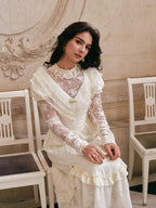 Vintage Cream Lace Ruffle Dress