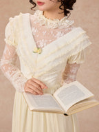 Vintage Cream Lace Ruffle Dress