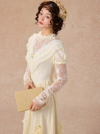 Vintage Cream Lace Ruffle Dress