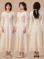 Romantic Ivory Long Sleeve Vintage Dress