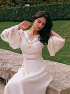Romantic Ivory Long Sleeve Vintage Dress