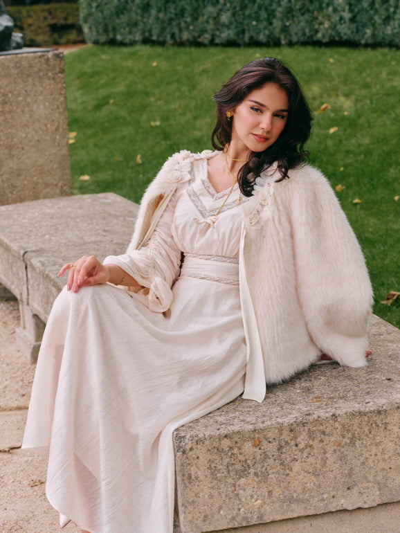 Romantic Ivory Long Sleeve Vintage Dress