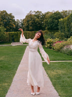 Romantic Ivory Long Sleeve Vintage Dress