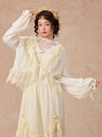 Vintage Cream Lace Ruffle Dress