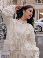 Romantic Ivory Lace Trim Cardigan