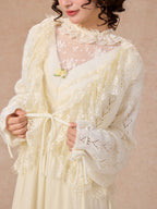 Romantic Ivory Lace Trim Cardigan