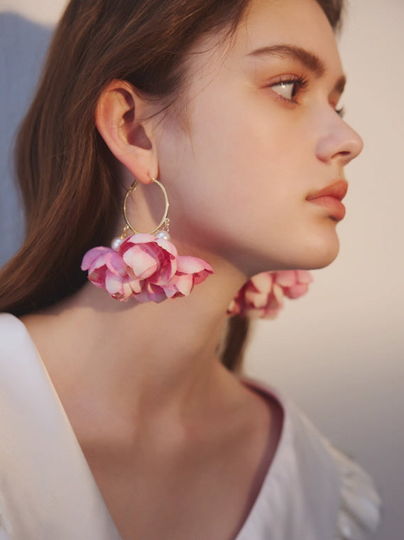 Romantic Rose Bloom Hoop Earrings
