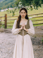 Rustic Fairytale Dress with Lace-Up Vest Set