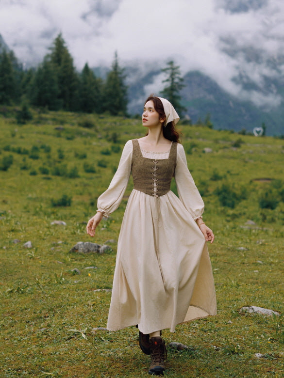 Rustic Fairytale Dress with Lace-Up Vest Set
