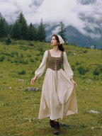 Rustic Fairytale Dress with Lace-Up Vest Set