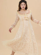 Vintage Lace Ruffle Long Dress
