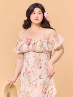 Romantic Blossom Ruffle Off-Shoulder Dress