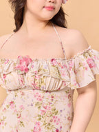 Romantic Blossom Ruffle Off-Shoulder Dress