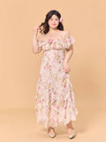 Romantic Blossom Ruffle Off-Shoulder Dress