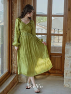 Emerald Glow Vintage Satin Dress