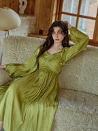 Emerald Glow Vintage Satin Dress