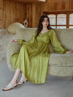 Emerald Glow Vintage Satin Dress