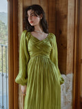 Emerald Glow Vintage Satin Dress