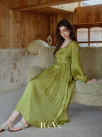Emerald Glow Vintage Satin Dress