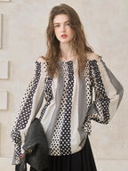 Vintage Polka Dot Off-Shoulder Blouse