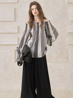 Vintage Polka Dot Off-Shoulder Blouse