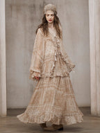 Romantic Beige Lace Blouse & Skirt