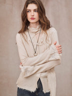 Romantic Frayed Tencel Wool Blouse
