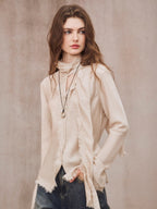 Romantic Frayed Tencel Wool Blouse