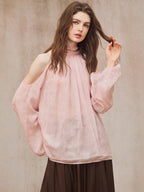 Blush Cold-Shoulder Chiffon Blouse