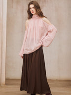 Blush Cold-Shoulder Chiffon Blouse