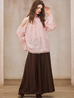 Blush Cold-Shoulder Chiffon Blouse