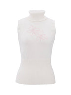 White Embroidered Turtleneck Knit Top