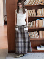 Vintage Plaid Pocket Maxi Skirt