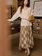 Autumn Vintage Plaid Flow Skirt