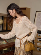 Romantic Flower Detail Knit Blouse