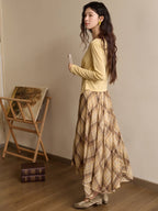 Autumn Vintage Plaid Flow Skirt