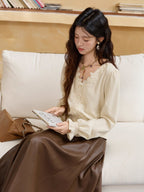 Romantic Lace Trim Vintage Blouse