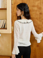 Romantic Lace Ruffle Blouse with Contrast Trim