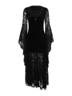 Black Velvet Lace Bell Sleeve Gothic Dress