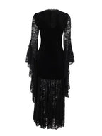 Black Velvet Lace Bell Sleeve Gothic Dress
